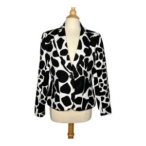Julie Mitchell Blazer Jacket Abstract Cow Print‎ Cotton Career Women Size 12